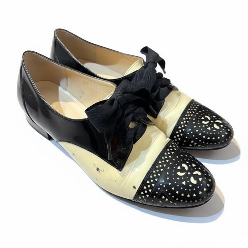 Carlo Pazolini Black and Cream Patent Leather Women's Loafers